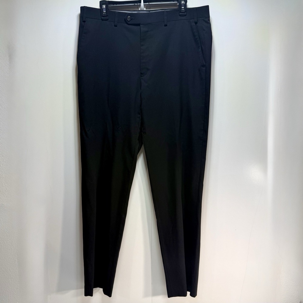 Chaps Dress Pants Mens 36x32‎ Black Flat Front Wool Blend Stretch Office Slacks